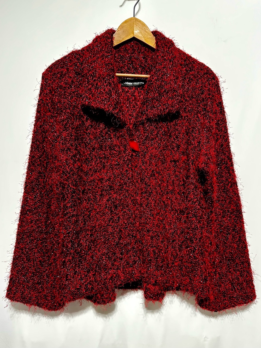 Artex Collection Red Black Metallic Textured Oversized Jacket